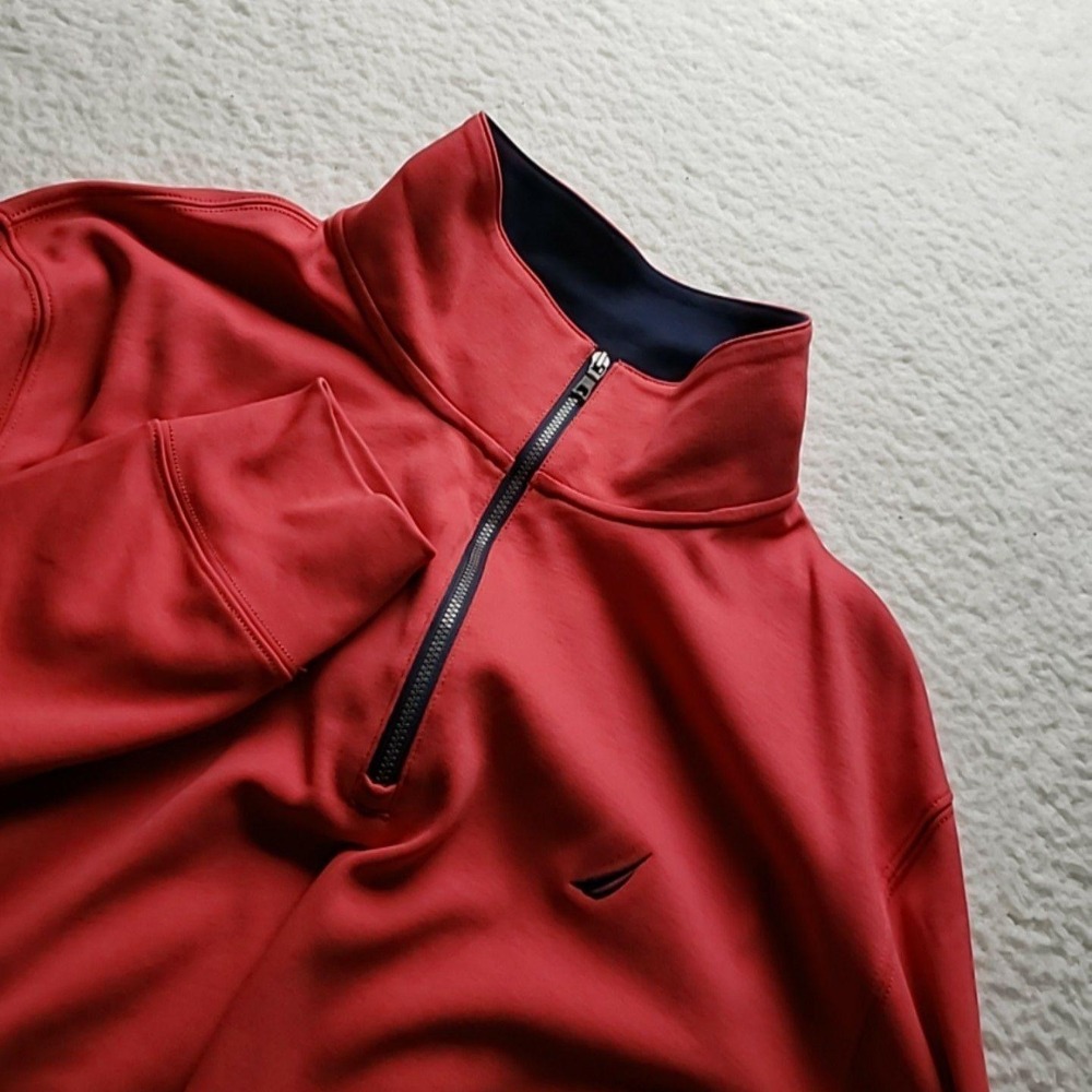 Nautica Pullover Mens XL Red 1/4 Zip Mock Neck Long Sleeve‎ Casual Jersey Top